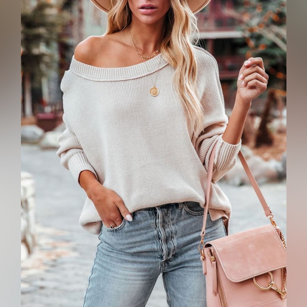 Vici Off Shoulder Neutral Sweater